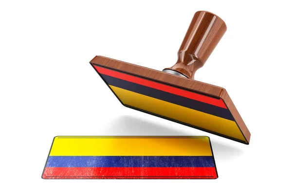 Bélyegző Pecsét Kolumbiai Zászló Renderelés Elszigetelt Fehér Alapon — Stock Fotó