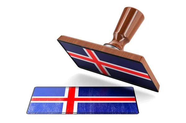 木製のスタンパー アイスランドの旗のシール 白い背景に隔離された3Dレンダリング — ストック写真