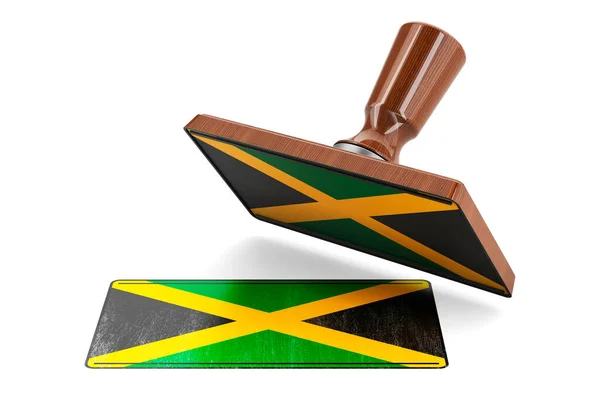 Bélyegző Tömítés Jamaikai Zászló Renderelés Elszigetelt Fehér Háttér — Stock Fotó