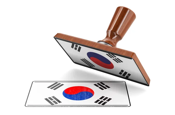 Wooden Stamper Seal South Korean Flag Rendering Isolated White Background — Stock Photo, Image