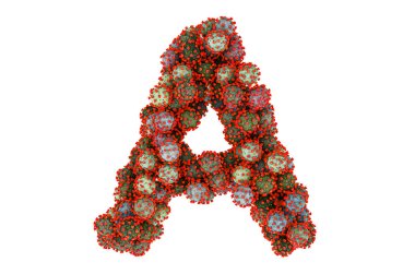 Virüslerden A harfi. Beyaz arkaplanda 3B görüntüleme izole edildi  