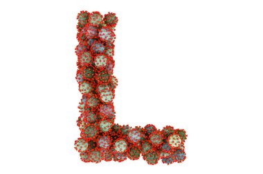 Virüslerden gelen L harfi. Beyaz arkaplanda 3B görüntüleme izole edildi 