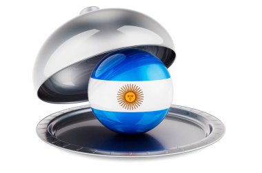 Restaurant cloche with Argentinean flag. 3D rendering isolated on white background