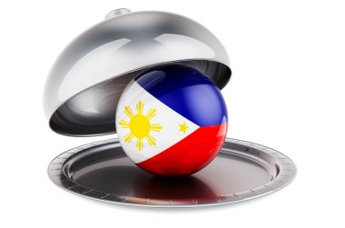 Filipin bayrağı taşıyan restoran saati. Beyaz arkaplanda 3B görüntüleme izole edildi