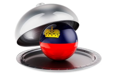 Liechtensteiner bayrağı olan restoran saati. Beyaz arkaplanda 3B görüntüleme izole edildi