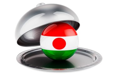 Nijer bayraklı restoran saati. Beyaz arkaplanda 3B görüntüleme izole edildi