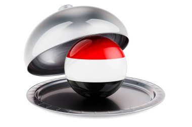 Restaurant cloche with Yemeni flag. 3D rendering isolated on white background