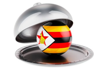 Zimbabve bayrağı olan restoran saati. Beyaz arkaplanda 3B görüntüleme izole edildi