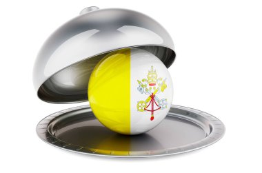 Vatikan bayraklı restoran saati. Beyaz arkaplanda 3B görüntüleme izole edildi