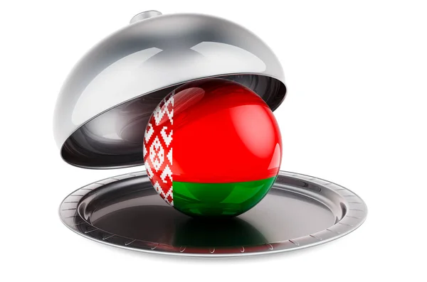 Restaurant Cloche Met Wit Russische Vlag Rendering Geïsoleerd Witte Achtergrond — Stockfoto