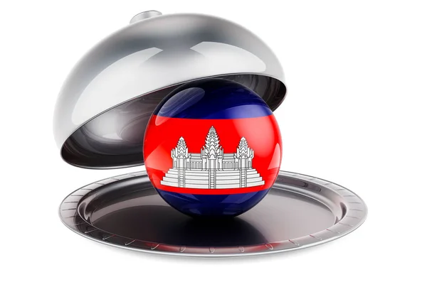 Restaurant Cloche Cambodian Flag Rendering Isolated White Background — 스톡 사진