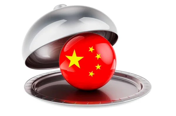 Restaurant Cloche Chinese Flag Rendering Isolated White Background — 스톡 사진