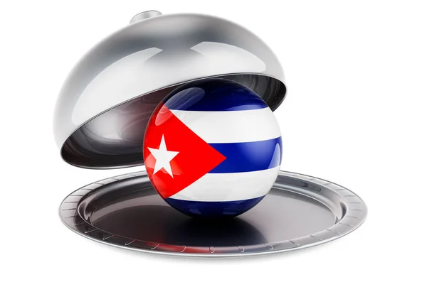 Restaurant Cloche Cuban Flag Rendering Isolated White Background — 스톡 사진