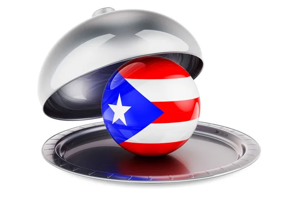 Restaurant Cloche Puerto Rican Flag Rendering Isolated White Background — стоковое фото
