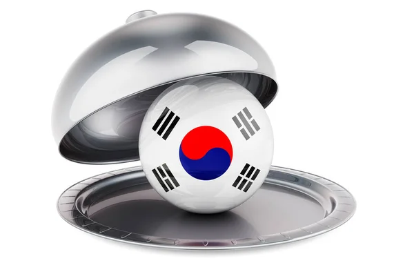 Restaurant Cloche South Korean Flag Rendering Isolated White Background — 스톡 사진