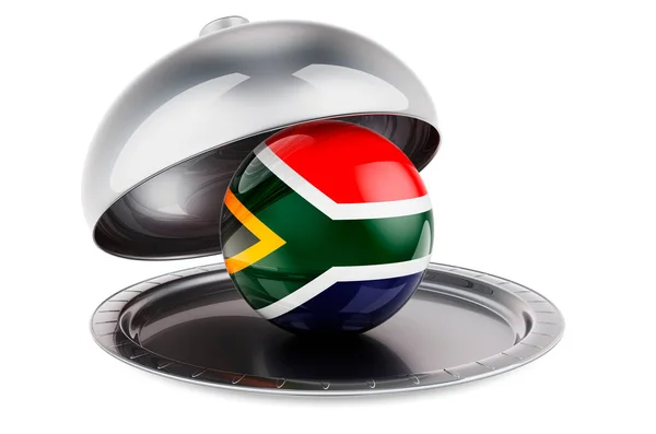 Restaurant Cloche Mit Südafrikanischer Flagge Rendering Isoliert Auf Weißem Hintergrund — Stockfoto