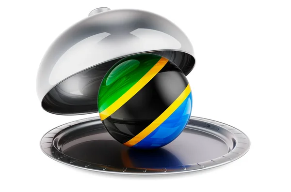 Restaurant Cloche Tanzanian Flag Rendering Isolated White Background — 스톡 사진