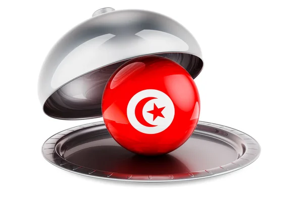 Restaurant Cloche Tunisian Flag Rendering Isolated White Background — Foto Stock