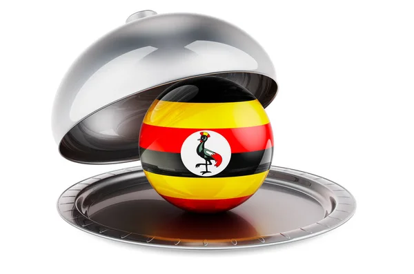 Restaurant Cloche Ugandan Flag Rendering Isolated White Background — 스톡 사진