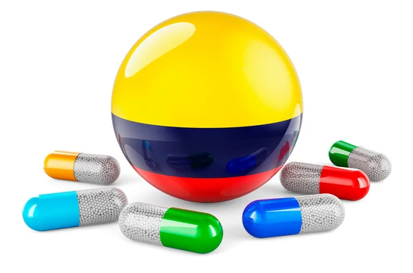 Pills Capsule Colombian Flag Rendering Isolated White Background — Zdjęcie stockowe