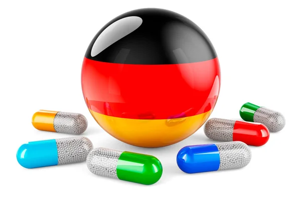 Pills Capsule German Flag Rendering Isolated White Background — 스톡 사진