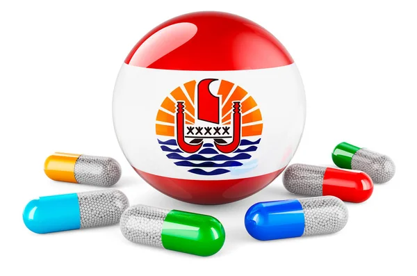 Pills Capsule French Polynesian Flag Rendering Isolated White Background — Zdjęcie stockowe