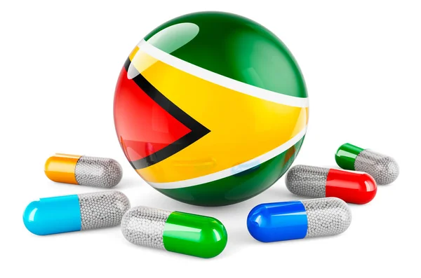 Pills Capsule Guyanese Flag Rendering Isolated White Background — Zdjęcie stockowe