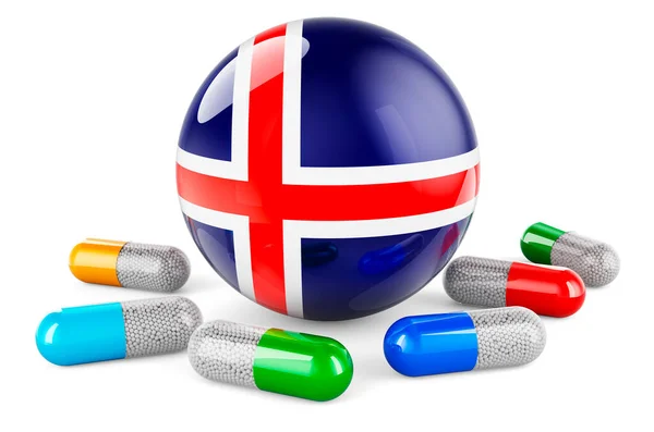 Pills Capsule Icelandic Flag Rendering Isolated White Background — ストック写真