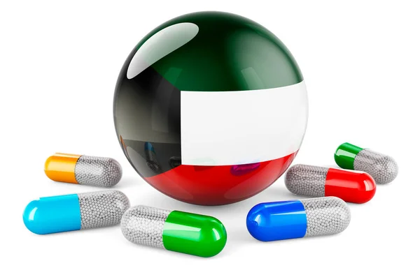 Pills Capsule Kuwaiti Flag Rendering Isolated White Background — Foto Stock