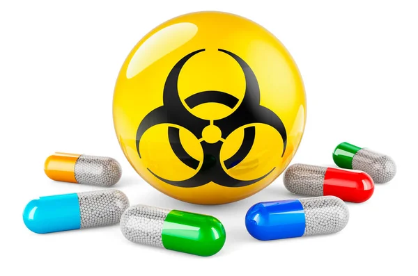 Pills Capsules Biohazard Symbol Rendering Isolated White Background —  Fotos de Stock