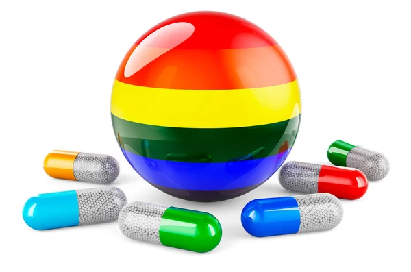 Pills Capsules Lgbt Rainbow Flag Rendering Isolated White Background — Stockfoto