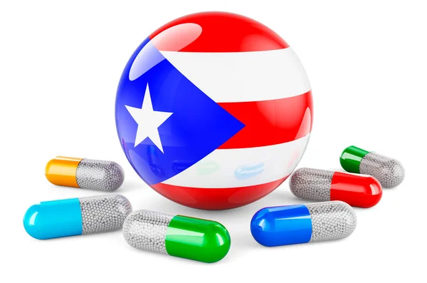 Pills Capsules Puerto Rican Flag Rendering Isolated White Background — стоковое фото