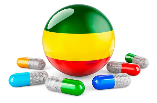 Pills Capsules Rastafarian Flag Rendering Isolated White Background — Φωτογραφία Αρχείου