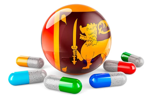 Pills Capsules Sri Lankan Flag Rendering Isolated White Background — Stockfoto