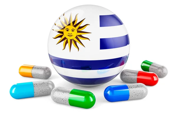 Pills Capsules Uruguayan Flag Rendering Isolated White Background — Fotografia de Stock