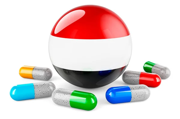 Pills Capsules Yemeni Flag Rendering Isolated White Background — Foto Stock
