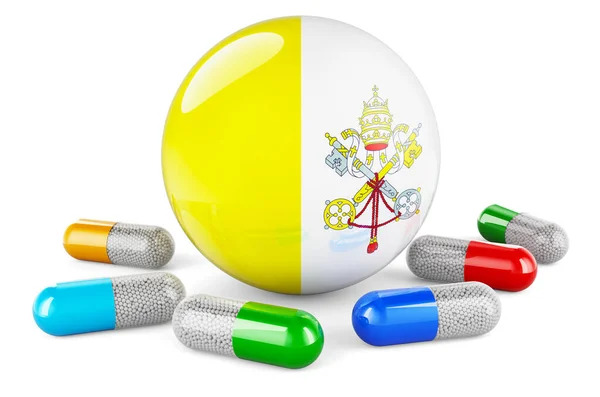 Pills Capsules Vatican Flag Rendering Isolated White Background — Foto Stock
