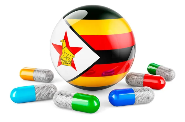 Pills Capsules Zimbabwean Flag Rendering Isolated White Background — Stock Photo, Image