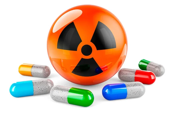 Pill Capsules Radiation Symbol Rendering Isolated White Background — Stock Photo, Image