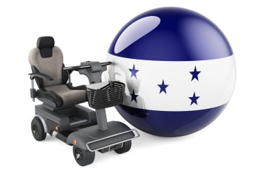 Honduranian flag with indoor powerchair or electric wheelchair, 3D rendering isolated on white background