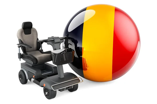 Chadian Flag Indoor Powerchair Electric Wheelchair Rendering Isolated White Background — 스톡 사진