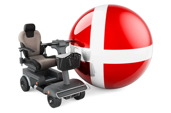 Dánská Vlajka Krytým Invalidním Vozíkem Nebo Elektrickým Invalidním Vozíkem Vykreslování — Stock fotografie