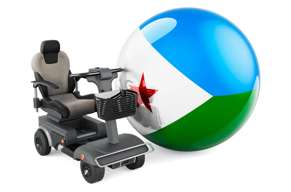 Džibutská Vlajka Vnitřním Invalidním Vozíkem Nebo Elektrickým Invalidním Vozíkem Vykreslování — Stock fotografie