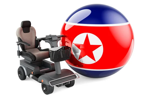 North Korean Flag Indoor Powerchair Electric Wheelchair Rendering Isolated White — 스톡 사진