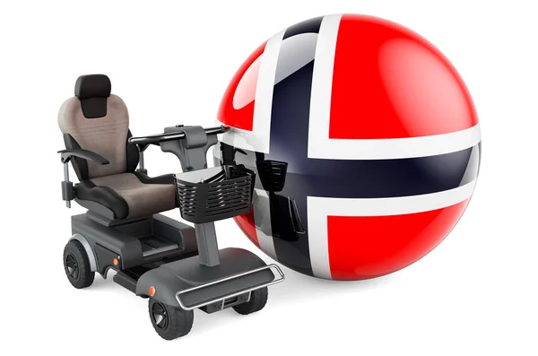 Norwegian Flag Indoor Powerchair Electric Wheelchair Rendering Isolated White Background — ストック写真