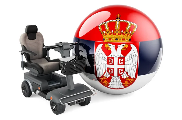 Serbian Flag Indoor Powerchair Electric Wheelchair Rendering Isolated White Background — Stockfoto