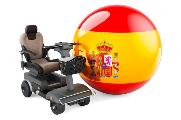 Spanish Flag Indoor Powerchair Electric Wheelchair Rendering Isolated White Background — Stok fotoğraf