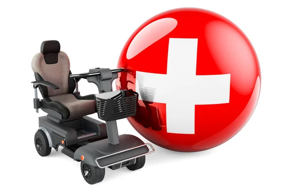 Swiss Flag Indoor Powerchair Electric Wheelchair Rendering Isolated White Background —  Fotos de Stock
