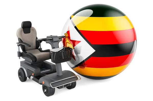 Zimbabwean Flag Indoor Powerchair Electric Wheelchair Rendering Isolated White Background — 스톡 사진