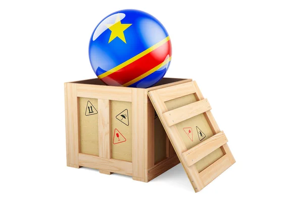 Wooden Box Parcel Congolese Democratic Republic Flag Shipping Delivery Democratic — Stockfoto